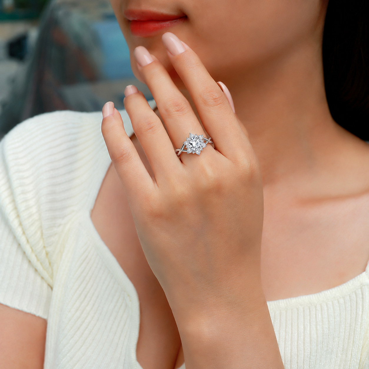 Unisex Moissanite Engagement Ring, S925 Silver Solitaire
